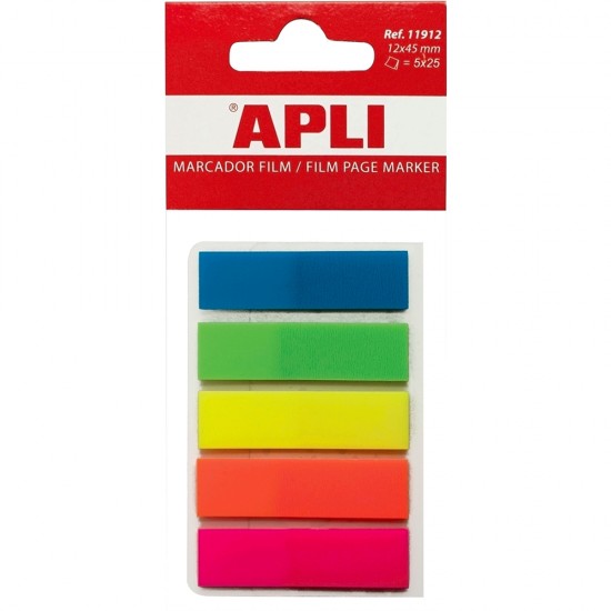 Index Apli, autoadeziv, plastic, 12 x 45 mm, 5 culori x 25 file Index Apli, autoadeziv, plastic, 12 x 45 mm, 5 culori x 25 file