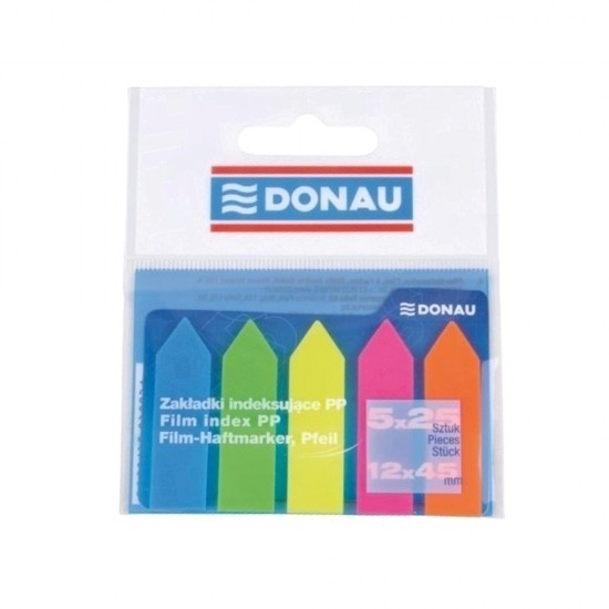 Index autoadeziv din plastic, Donau, dimensiuni 42 x 12 mm, 5 culori x 25 file/culoare Index autoadeziv din plastic, Donau, dimensiuni 42 x 12 mm, 5 culori x 25 file/culoare