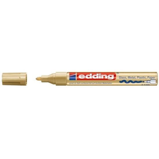 Marker permanent Edding 750, cu vopsea, corp metalic, varf rotund, 2-2-4 mm, auriu