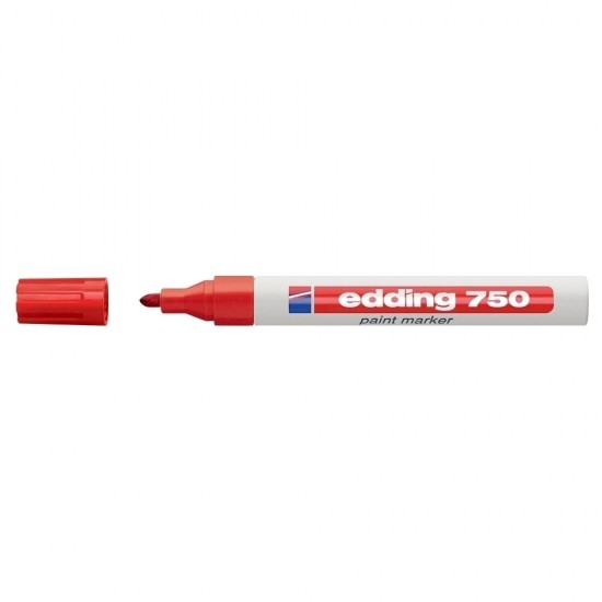 Marker permanent Edding 750, cu vopsea, corp metalic, varf rotund, 2-2-4 mm, rosu