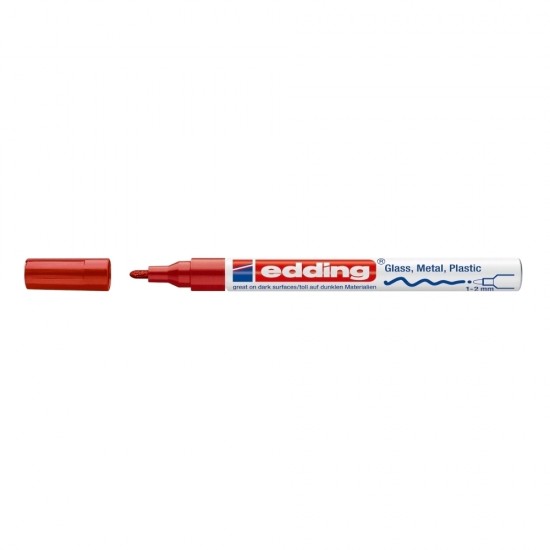 Marker permanent Edding 751 cu vopsea, corp metalic, varf rotund, 1-2 mm, rosu