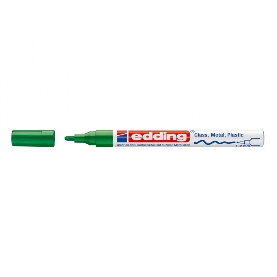 Marker permanent Edding 751 cu vopsea, corp metalic, varf rotund, 1-2 mm, verde