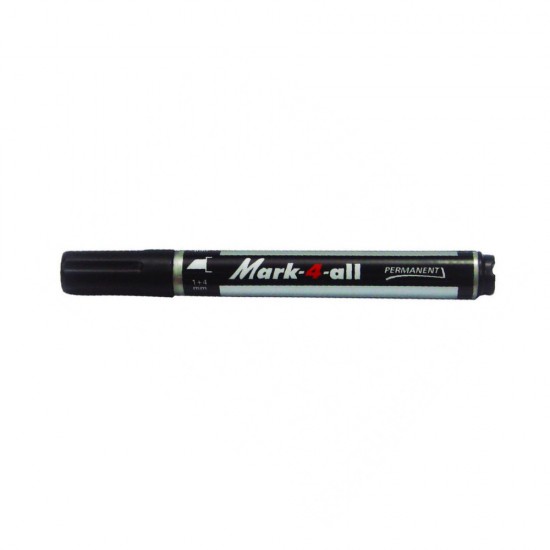 Marker permanent Stabilo Mark-4-All, corp plastic, varf retezat, 1-4 mm, negru