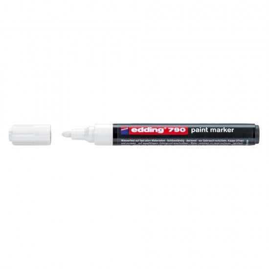 Marker permanent Edding 790, cu vopsea, corp plastic, varf rotund, 2-3 mm, alb