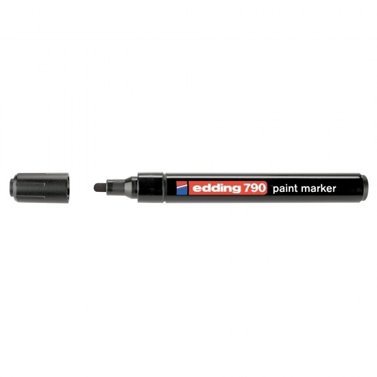 Marker permanent Edding 790, cu vopsea, corp plastic, varf rotund, 2-3 mm, negru