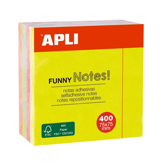 Notite adezive, Apli, 75 x 75 mm, 400 file, 4 culori neon Notite adezive, Apli, 75 x 75 mm, 400 file, 4 culori neon