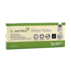 Notite adezive, A-Series, 50 x 40 mm, galben, 100 file, 3 bucati/set Notite adezive, A-Series, 50 x 40 mm, galben, 100 file, 3 bucati/set