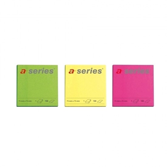 Notite adezive, A-Series, 75 x 75 mm, 100 file, neon, galben, roz, verde