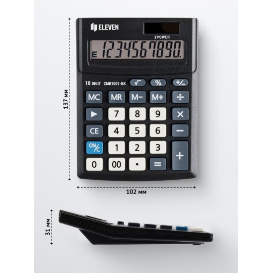 Calculator de birou 10 digiți, 137 x 102 x 31 mm, Eleven CMB1001-BK