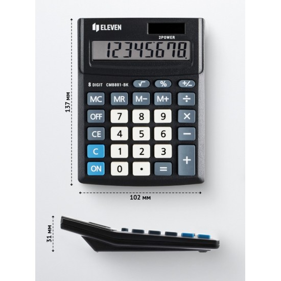 Calculator de birou 8 digiți, 137 x 102 x 31 mm, Eleven CMB801-BK