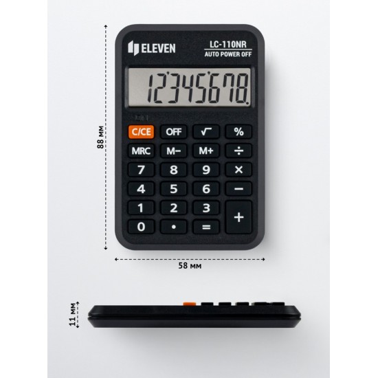 Calculator de buzunar 8 digiți, 88 x 58 x 11 mm, Eleven LC-110NR