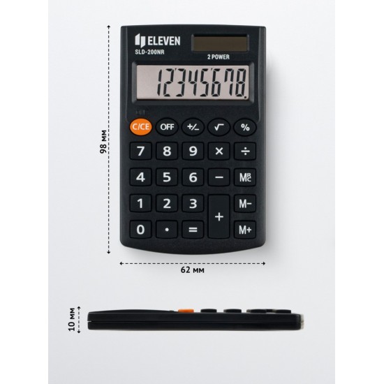 Calculator de buzunar 8 digiți, 98 x 62 x 10 mm, Eleven SLD-200NR Calculator de buzunar 8 digiți, 98 x 62 x 10 mm, Eleven SLD-200NR