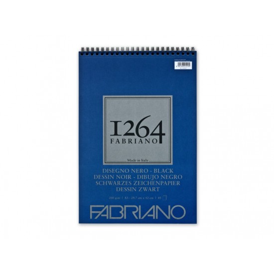 Bloc desen 1264 Black Drawing, A3, 200gr, 40 file, cu spirală Fabriano