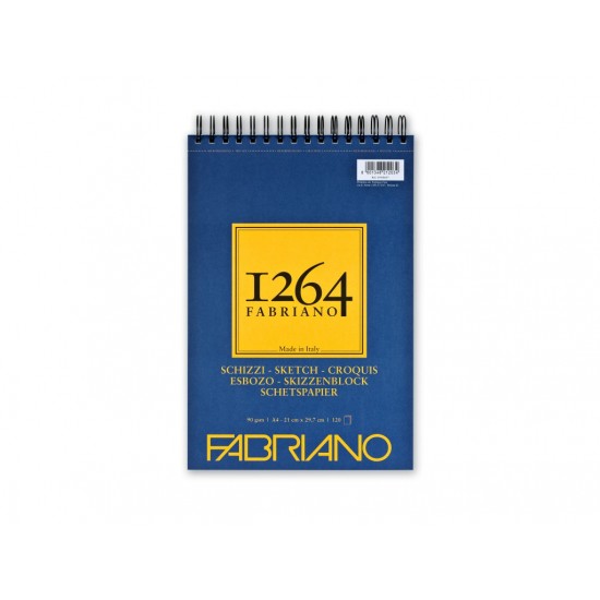 Bloc desen 1264 Schizzi, A4, 90gr, 120 file, cu spirală pe lungime Fabriano