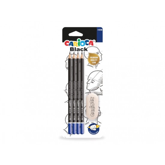 Set creioane grafit CARIOCA Black HB + radieră