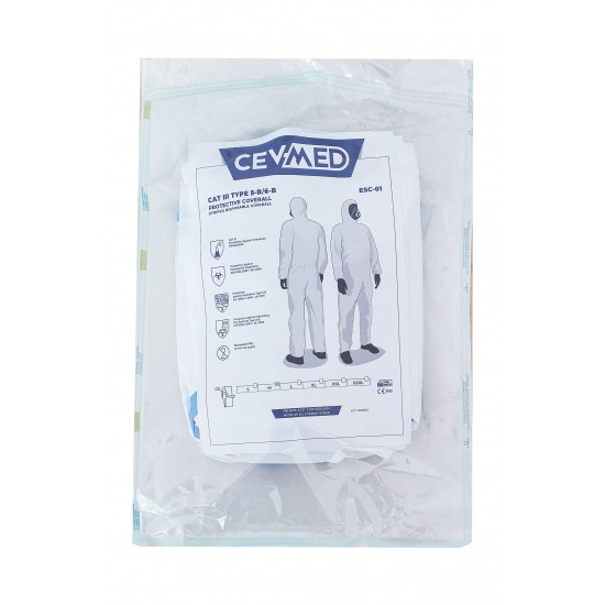Combinezon protectie, laminat, cu banda, nesteril alb, ambalat individual, 55-60 gr/mp , universal
