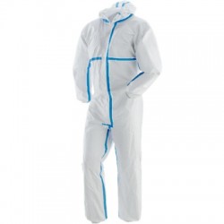 Combinezon protectie, laminat, cu banda, nesteril alb, ambalat individual, 55-60 gr/mp , universal Combinezon protectie, laminat, cu banda, nesteril alb, ambalat individual, 55-60 gr/mp , universal