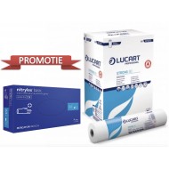 Pachet examinare - 1 bax rola hartie Lucart pentru pat si 1 cutie manusi Pachet examinare - 1 bax rola hartie Lucart pentru pat si 1 cutie manusi