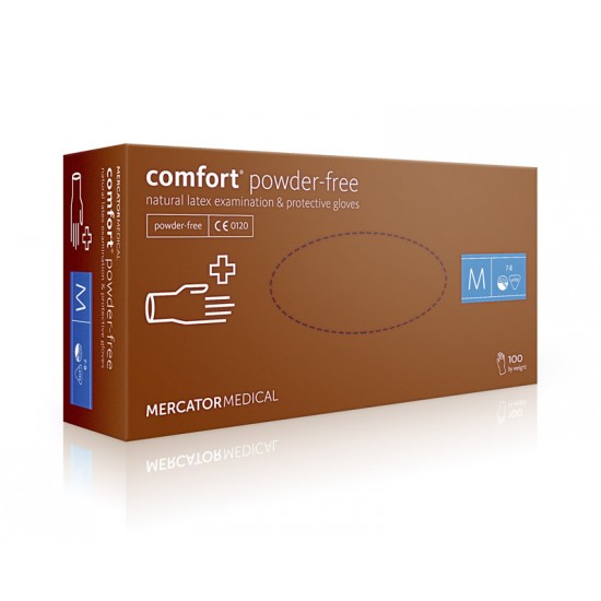 Manusi examinare Comfort Powder Free, latex nepudrat, set 100buc/cutie, albe Manusi examinare Comfort Powder Free, latex nepudrat, set 100buc/cutie, albe
