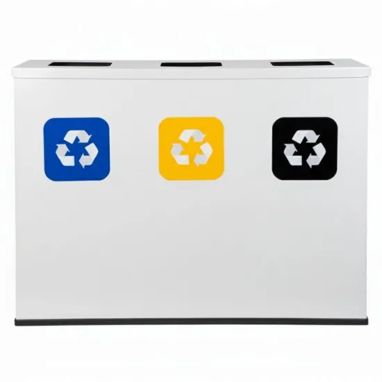 Coș de reciclare alb otel cu acoperire organica, cu 3 compartimente 3x60L – 180 litri Coș de reciclare alb otel cu acoperire organica, cu 3 compartimente 3x60L – 180 litri