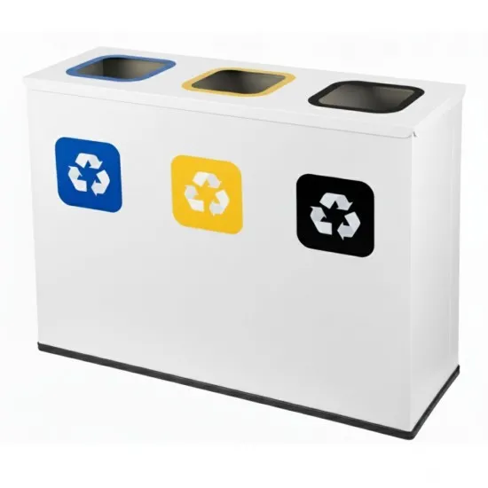Coș de reciclare alb otel cu acoperire organica, cu 3 compartimente 3x60L – 180 litri Coș de reciclare alb otel cu acoperire organica, cu 3 compartimente 3x60L – 180 litri