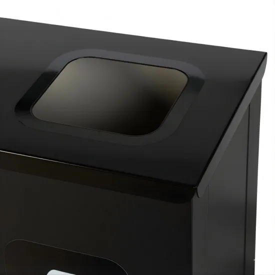 Coș de reciclare negru otel cu acoperire organica, cu 4 compartimente 4x60L – 240 litri