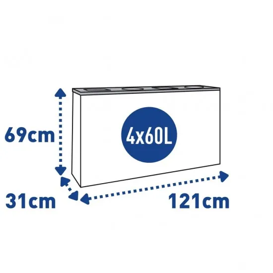 Coș de reciclare negru otel cu acoperire organica, cu 4 compartimente 4x60L – 240 litri