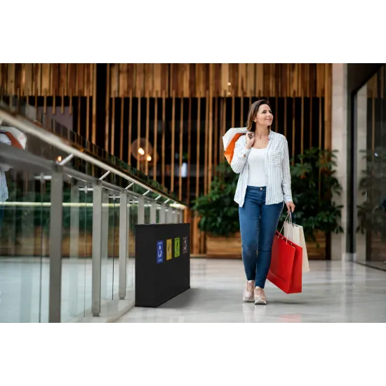 Coș de reciclare negru otel cu acoperire organica, cu 4 compartimente 4x60L – 240 litri