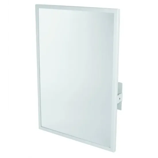 Oglinda cu rama de inox, basculanta, montare pe perete, grosime sticla 5 mm, rama - alba, elemente de fixare antifurt, Mediclinics, 50x70cm Oglinda cu rama de inox, basculanta, montare pe perete, grosime sticla 5 mm, rama - alba, elemente de fixare antifurt, Mediclinics, 50x70cm