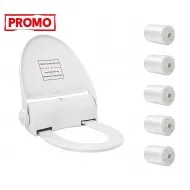 Pachet Capac de toaleta cu buton + 5x Rola folie de unica folosinta 135 utilizari Pachet Capac de toaleta cu buton + 5x Rola folie de unica folosinta 135 utilizari