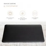 Husa laptop, MacBook 15 inch, UNIKA, piele PU cu lana din fibre naturale, negru