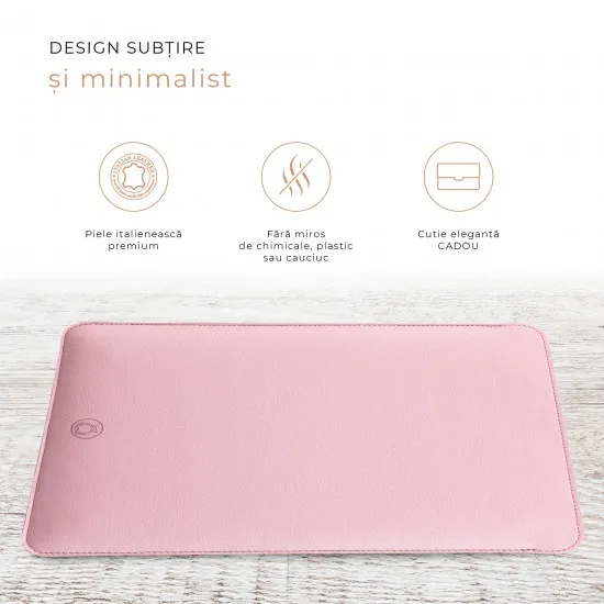 Husa laptop, MacBook 13 inch, UNIKA, piele PU cu lana din fibre naturale, roz Husa laptop, MacBook 13 inch, UNIKA, piele PU cu lana din fibre naturale, roz