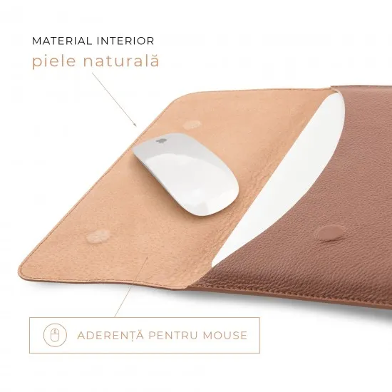 Husa laptop, MacBook 15 inch, piele naturala cu mouse pad, inchidere magnetica, margini vopsite manual, e-store, maro Husa laptop, MacBook 15 inch, piele naturala cu mouse pad, inchidere magnetica, margini vopsite manual, e-store, maro