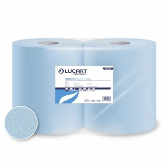 Role industiale 3 pliuri hartie laminata, gofrata, 150m Strong Blue Lucart - pret per bax 2 role Role industiale 3 pliuri hartie laminata, gofrata, 150m Strong Blue Lucart - pret per bax 2 role