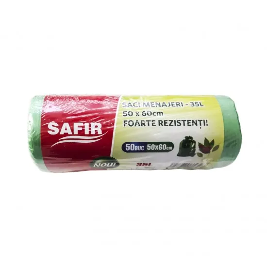 Saci menajeri 35L, 50 buc/rola, verzi, Safir Saci menajeri 35L, 50 buc/rola, verzi, Safir