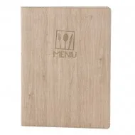 Mapa meniu A4+, Wood, piele PU interior/exterior, lavabila, bej