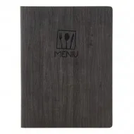 Mapa meniu A4+, Wood, piele PU interior/exterior, lavabila, negru
