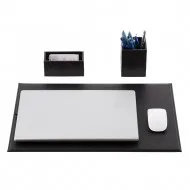 Set 3 piese Smart piele naturala, mapa protectie birou, suport pixuri, suport carti de vizita, Unika, negru Set 3 piese Smart piele naturala, mapa protectie birou, suport pixuri, suport carti de vizita, Unika, negru