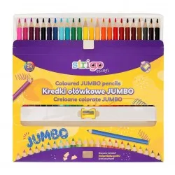 Creioane colorate Strigo Jumbo, triunghiulare, cu ascutitoare, 24 culori SSC354