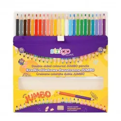 Creioane colorate duble, Strigo Jumbo, 24 bucati, 48 culori, triunghiulare, cu ascutitoare SSC356
