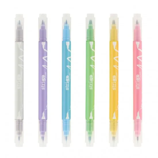 Markere Strigo duble, varf rotund si tip pensula, 6 culori metalizate SSC415 Markere Strigo duble, varf rotund si tip pensula, 6 culori metalizate SSC415