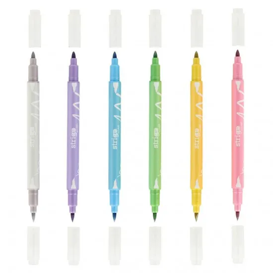 Markere Strigo duble, varf rotund si tip pensula, 6 culori metalizate SSC415 Markere Strigo duble, varf rotund si tip pensula, 6 culori metalizate SSC415