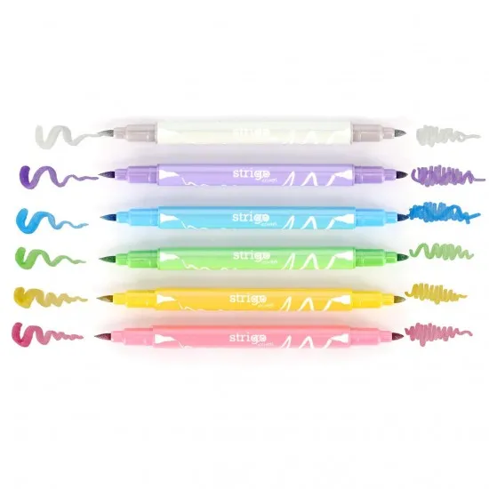Markere Strigo duble, varf rotund si tip pensula, 6 culori metalizate SSC415 Markere Strigo duble, varf rotund si tip pensula, 6 culori metalizate SSC415