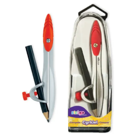 Compas metalic Strigo, cu creion, &icirc;n cutie, roșu SSC392