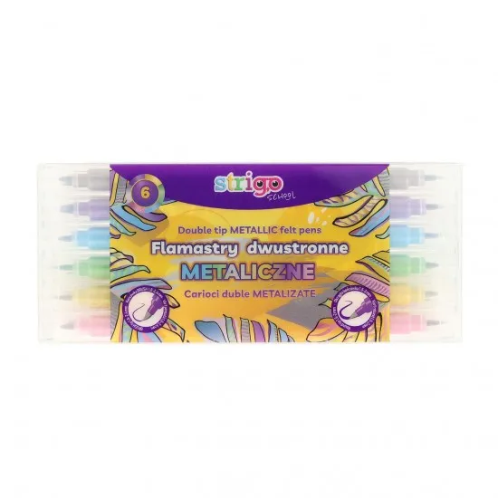 Markere Strigo duble, varf rotund si tip pensula, 6 culori metalizate SSC415 Markere Strigo duble, varf rotund si tip pensula, 6 culori metalizate SSC415