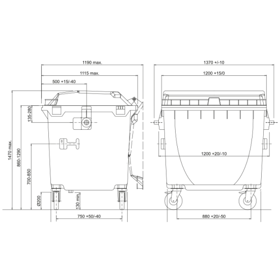 Eurocontainer plastic, capac plat, SULO, 1100 l  - Transportul Nu este Inclus